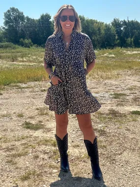 Abstract Print Babydoll Shirt Dress