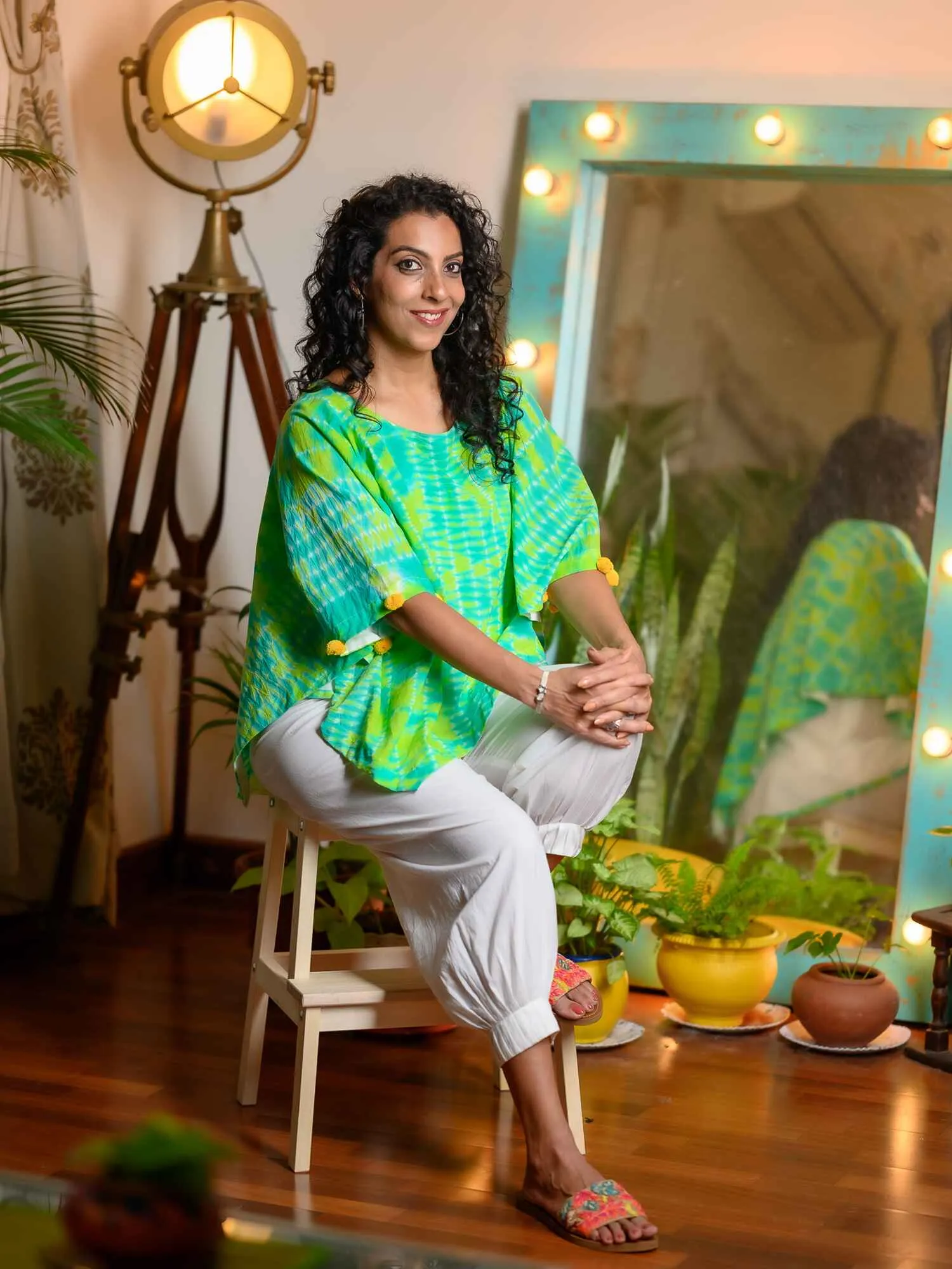 'Anastasia' Hand-dyed Shibori Pure Cotton Poncho Top