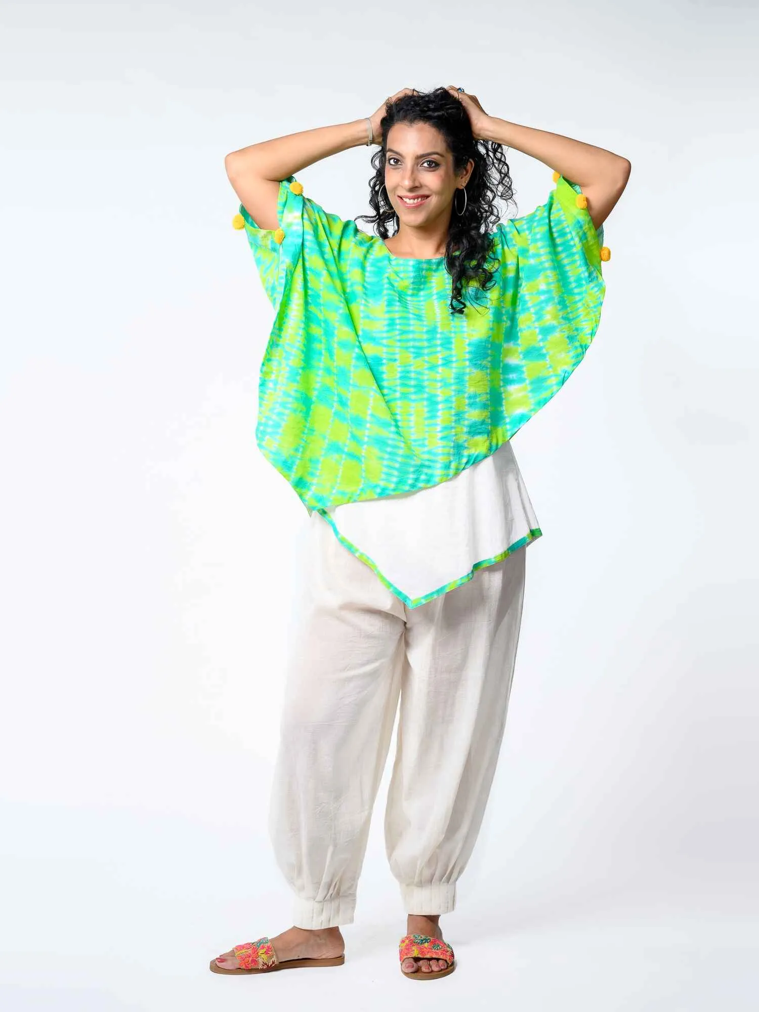 'Anastasia' Hand-dyed Shibori Pure Cotton Poncho Top
