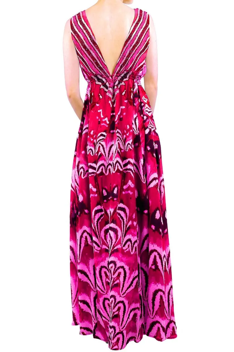 Annabella Butterfly Print Pink Color Maxi Dress