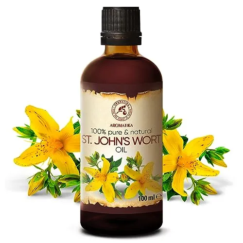 AROMATIKA St Johns Wort Infused Oil 3.4 Fl Oz - 100ml - Hypericum Perforatum - 100% Pure & Natural - St. John's Wort Oil for Intensive Care Face - Body - Skin - Hair - Massage - Great w/Essential Oil