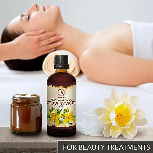 AROMATIKA St Johns Wort Infused Oil 3.4 Fl Oz - 100ml - Hypericum Perforatum - 100% Pure & Natural - St. John's Wort Oil for Intensive Care Face - Body - Skin - Hair - Massage - Great w/Essential Oil