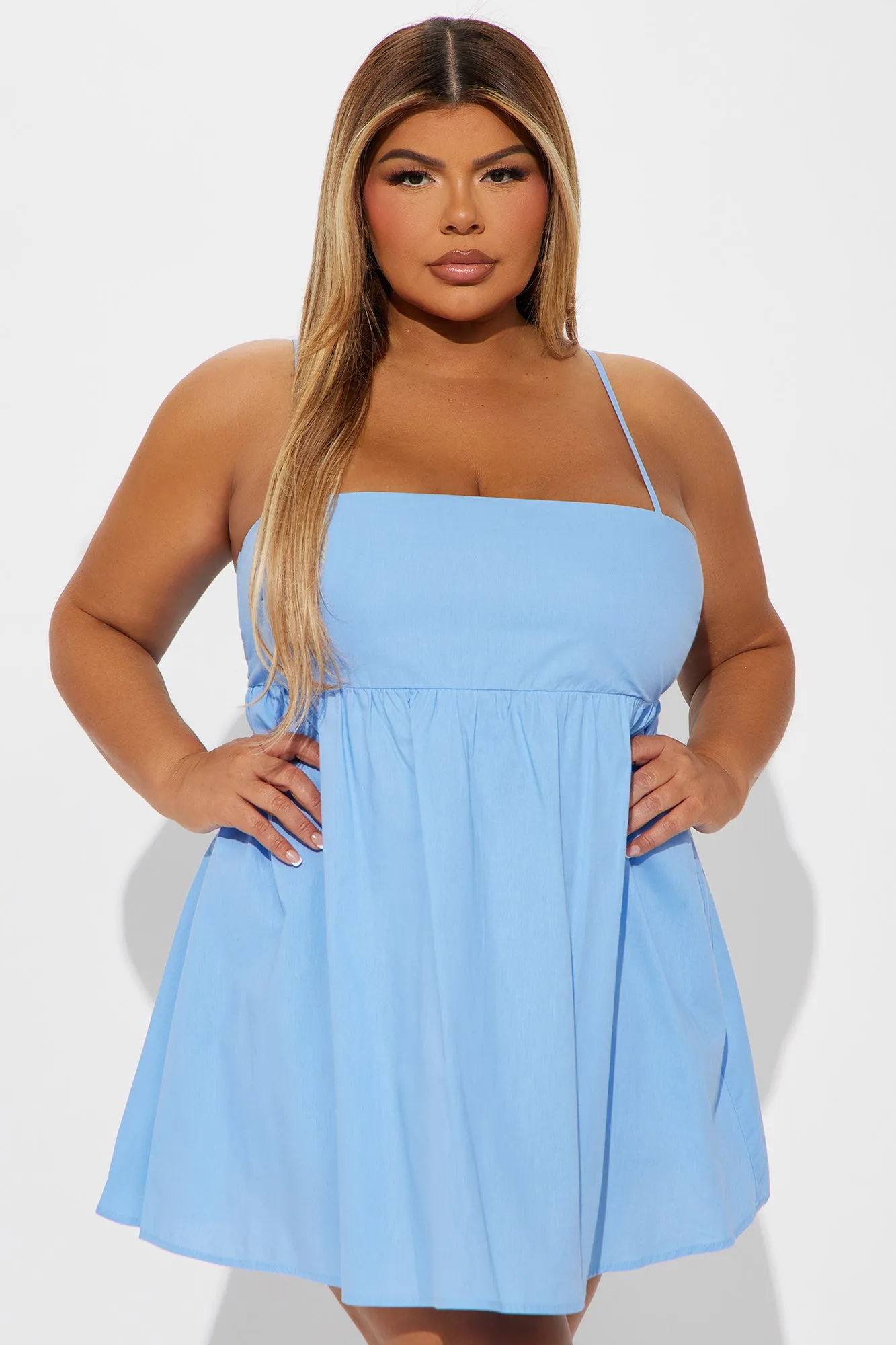 Ava Poplin Babydoll Mini Dress - Blue