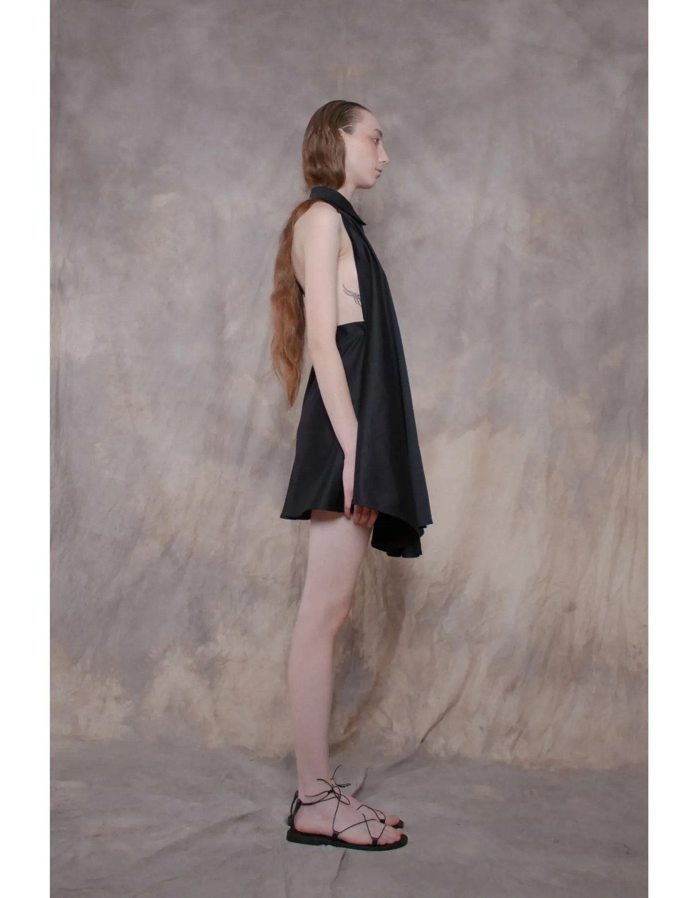 Backless Black Cotton Shirt