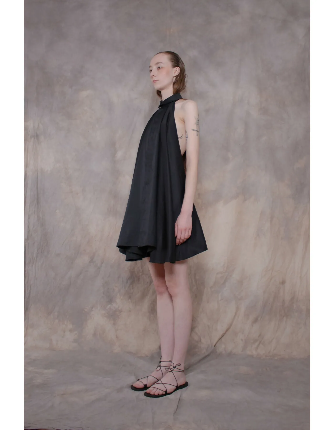 Backless Black Cotton Shirt