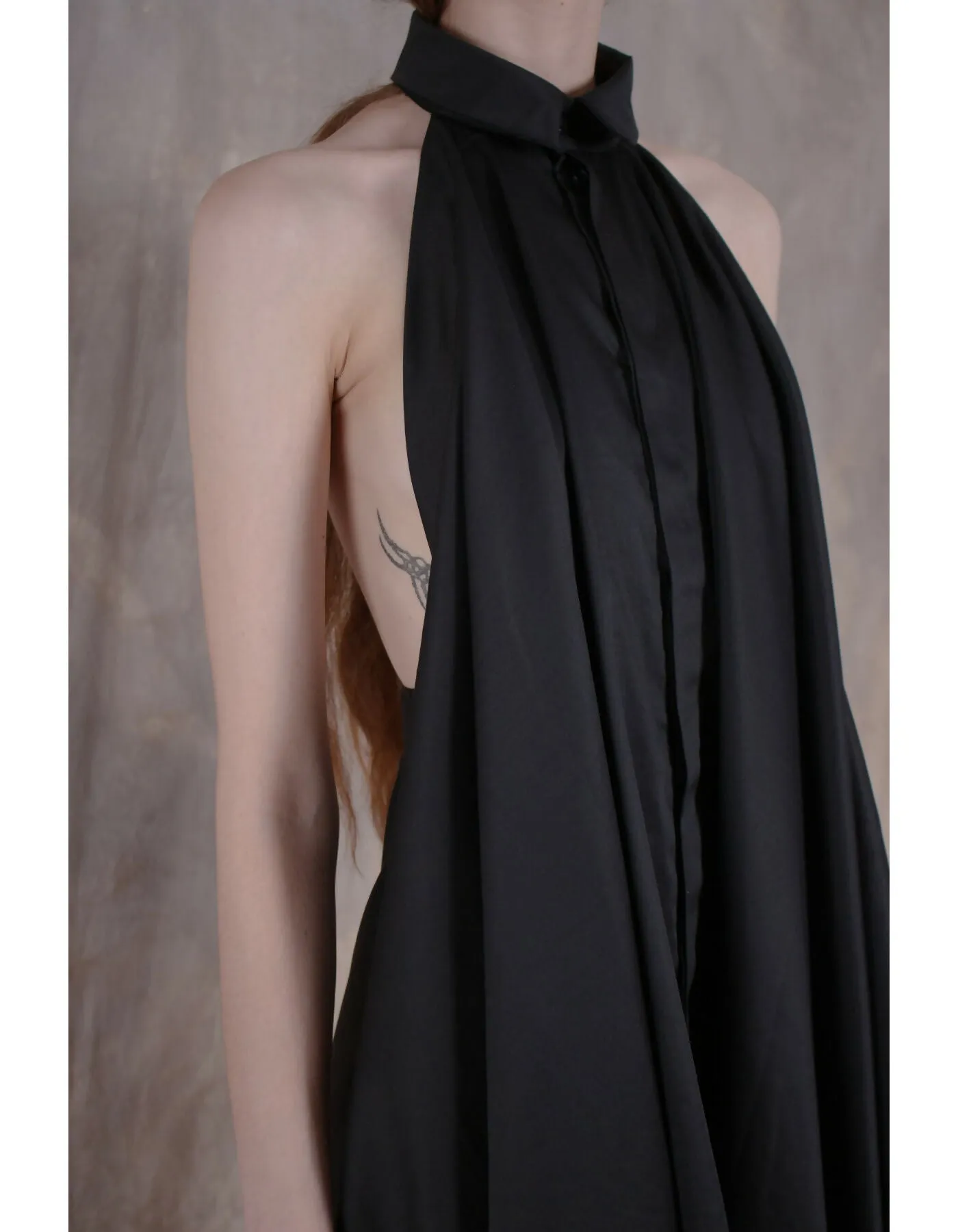 Backless Black Cotton Shirt