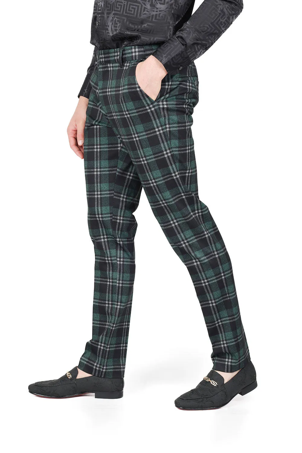 Barabas CP151 Pants Dud Slim Plaid Pants Black/Green
