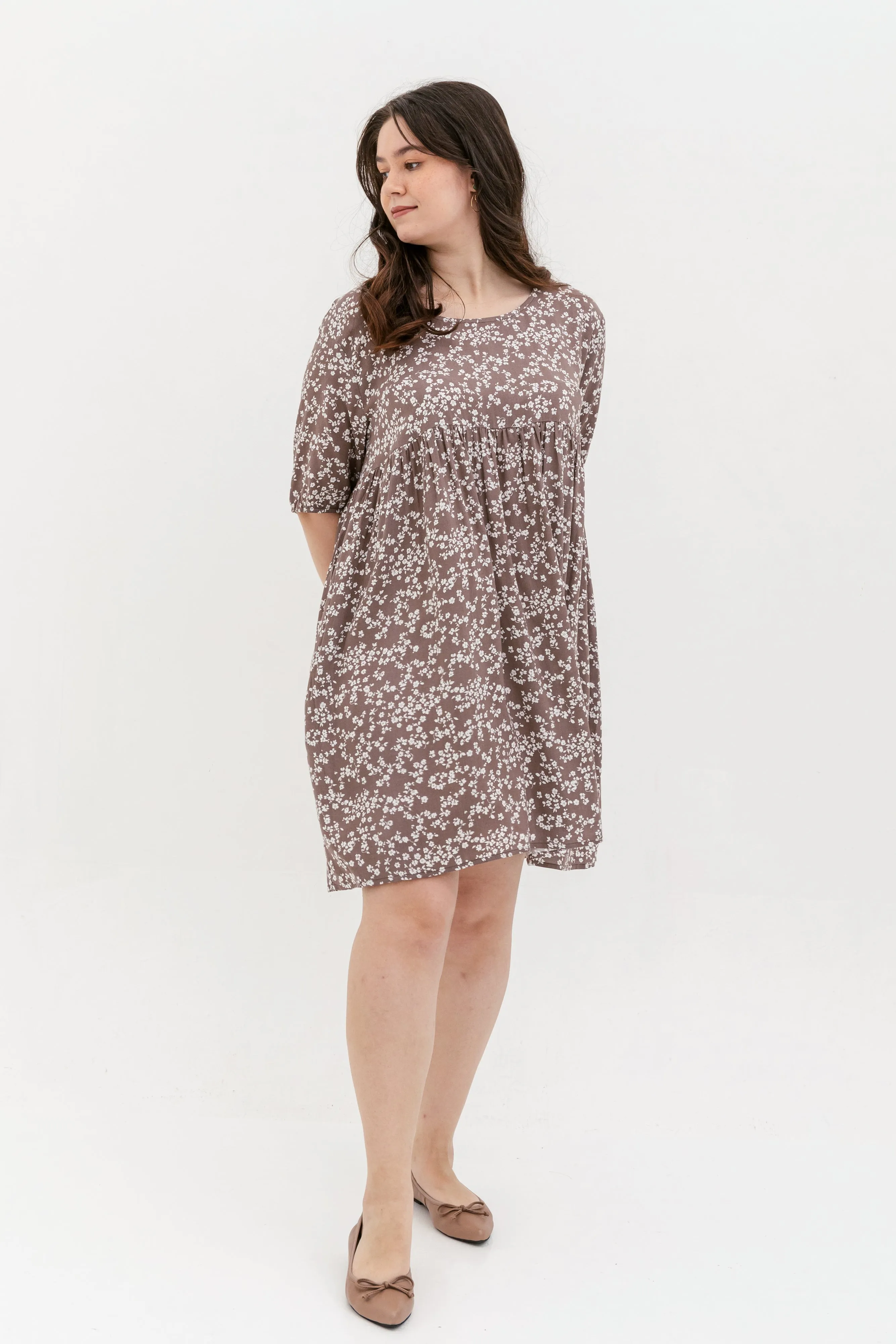 Blair Babydoll Dress In Brown Floral
