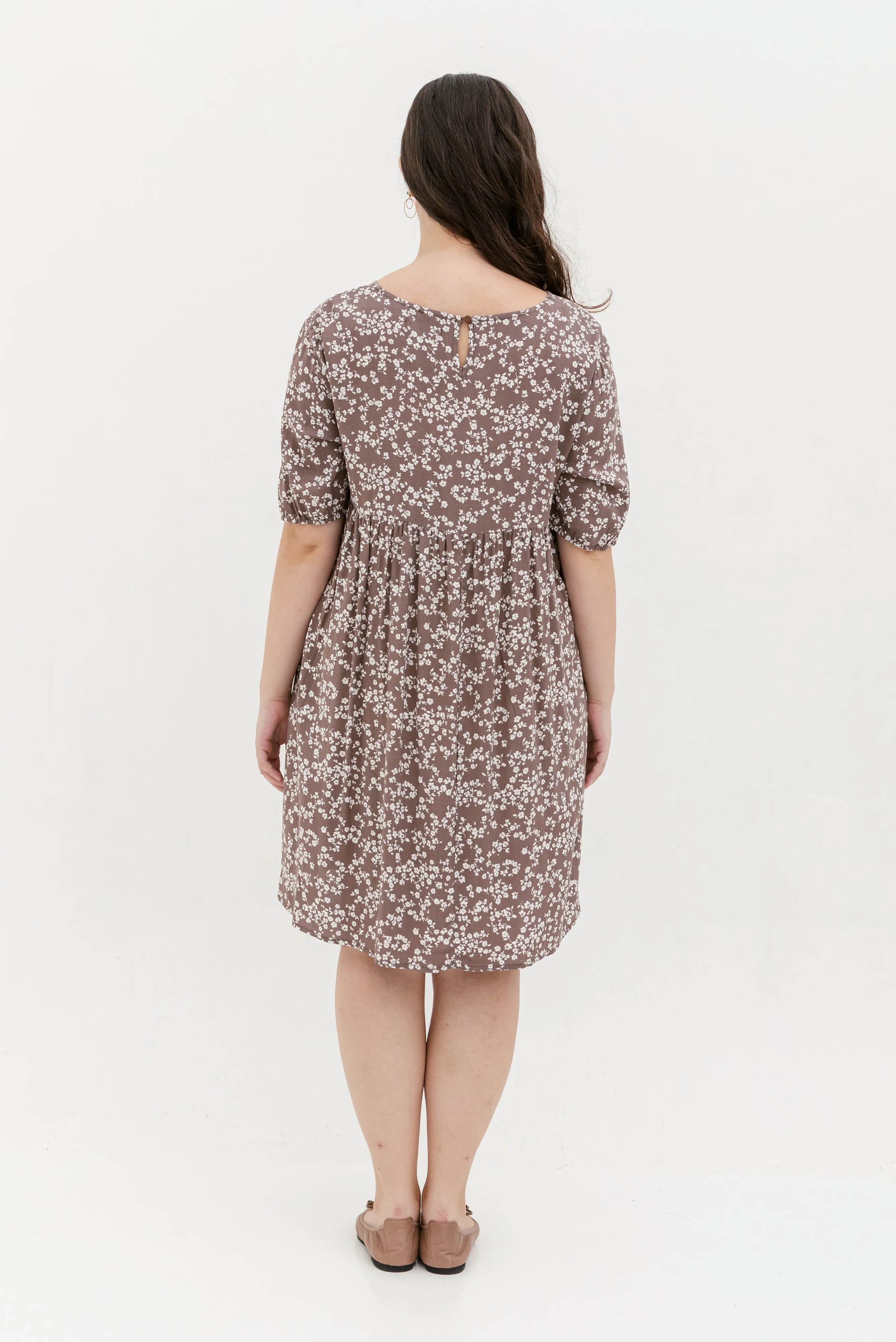 Blair Babydoll Dress In Brown Floral