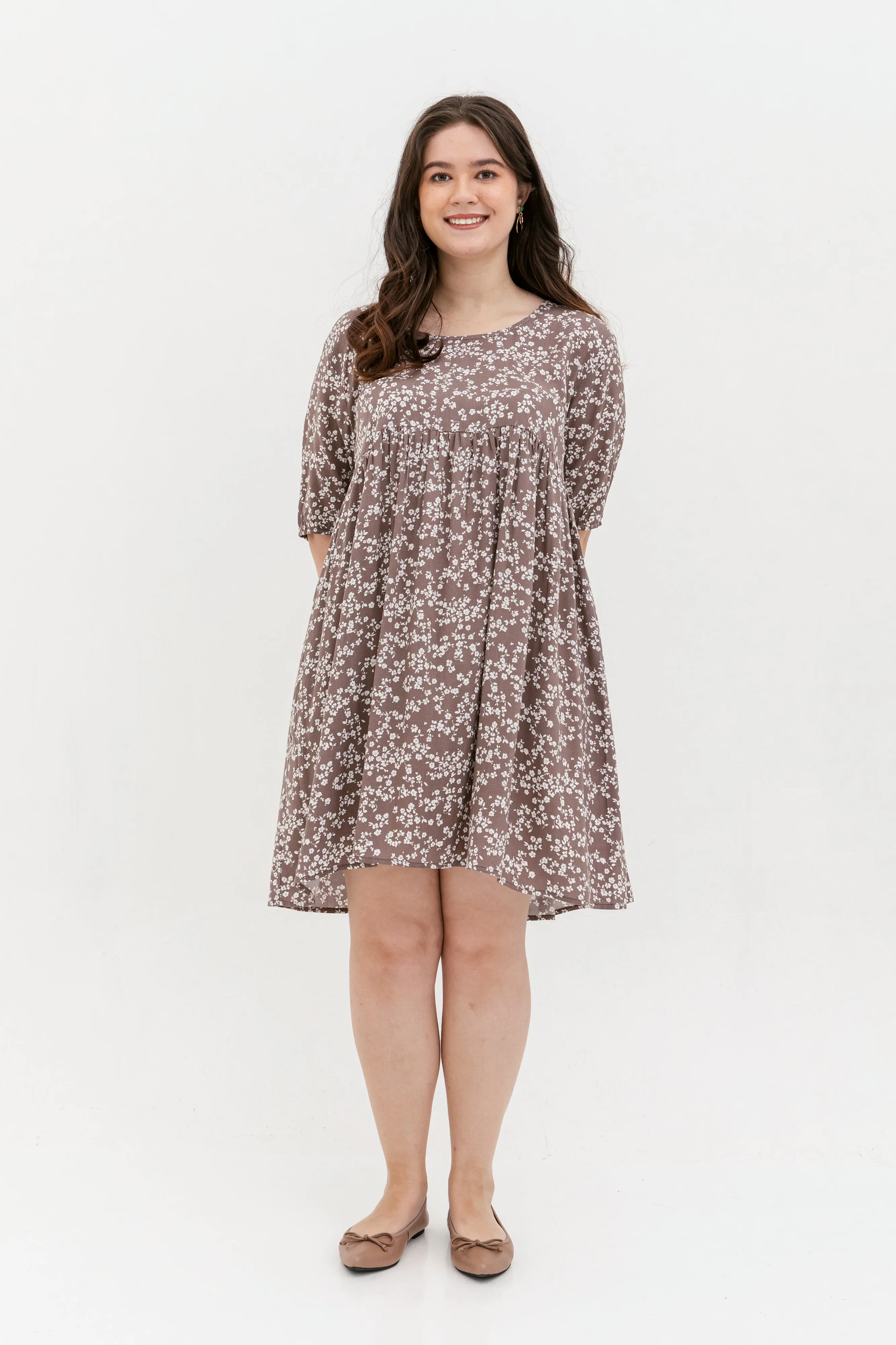 Blair Babydoll Dress In Brown Floral