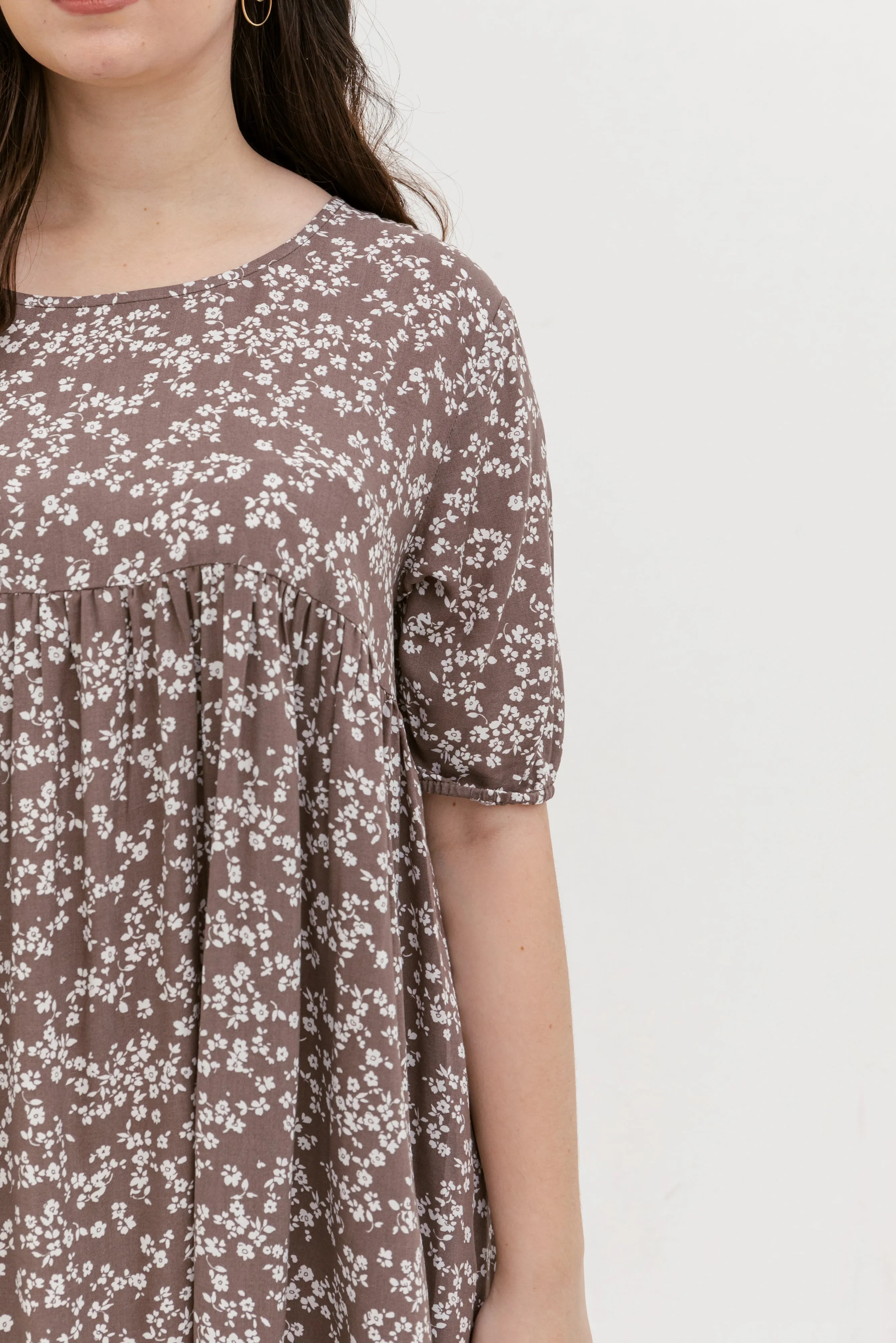 Blair Babydoll Dress In Brown Floral