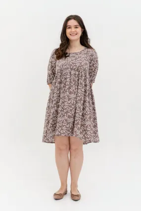 Blair Babydoll Dress In Brown Floral