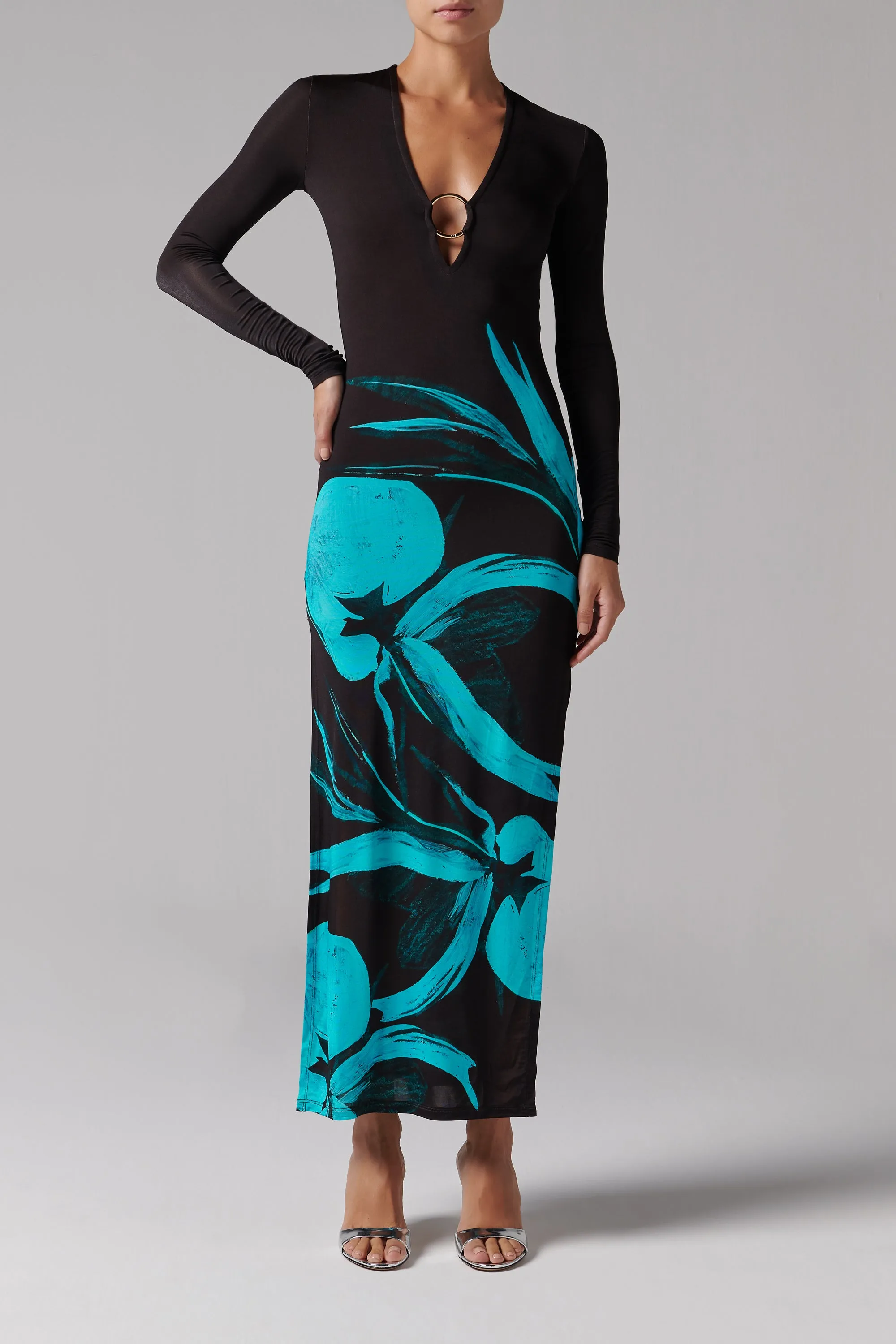 Blue Helios Long Sleeve Maxi Dress