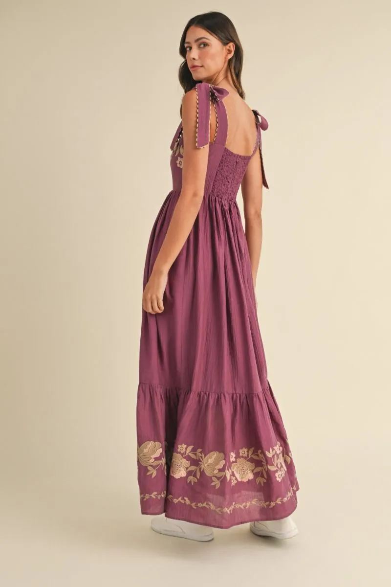 Boho Embroidered Plum Maxi Dress