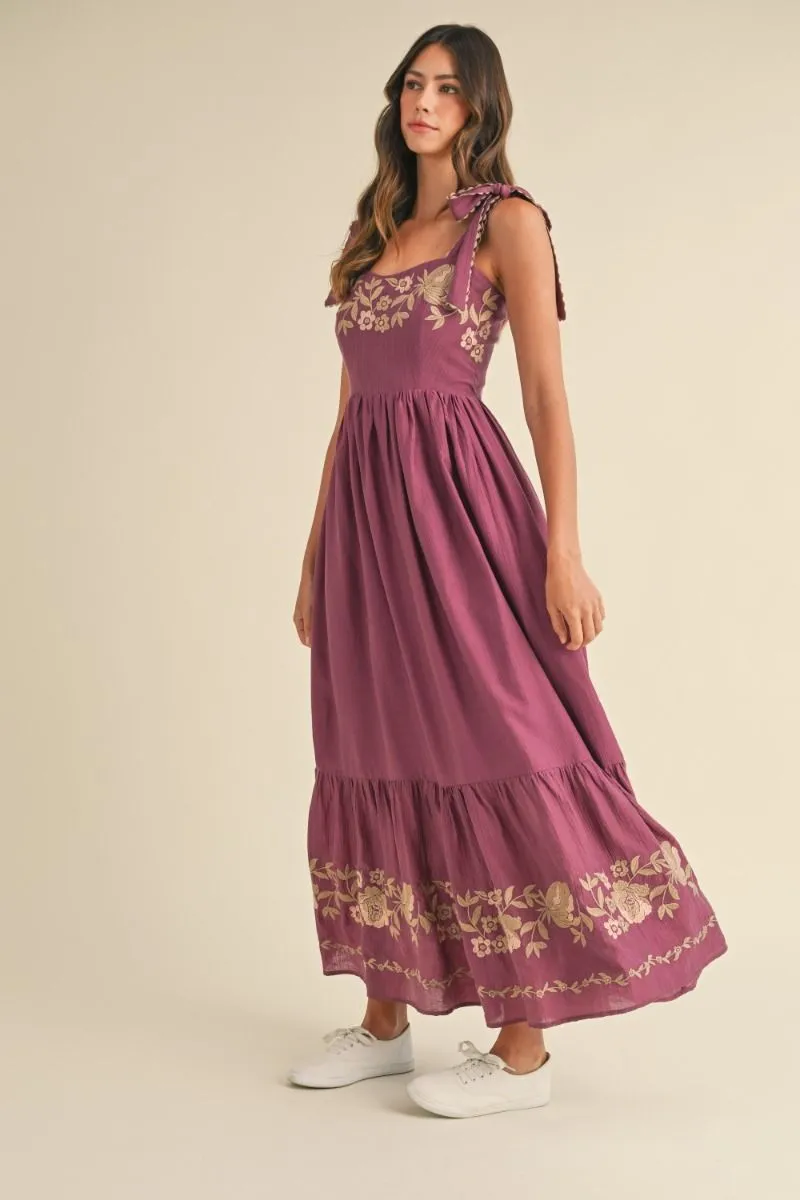Boho Embroidered Plum Maxi Dress