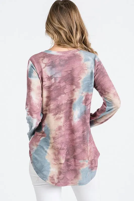 Burgundy & Teal Tie Dye Top
