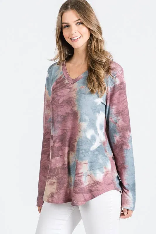 Burgundy & Teal Tie Dye Top