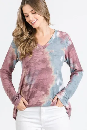 Burgundy & Teal Tie Dye Top