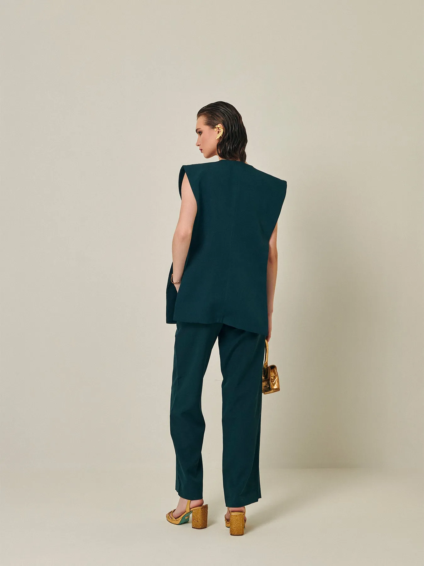 Cadmium Green Pleated Straight Trouser
