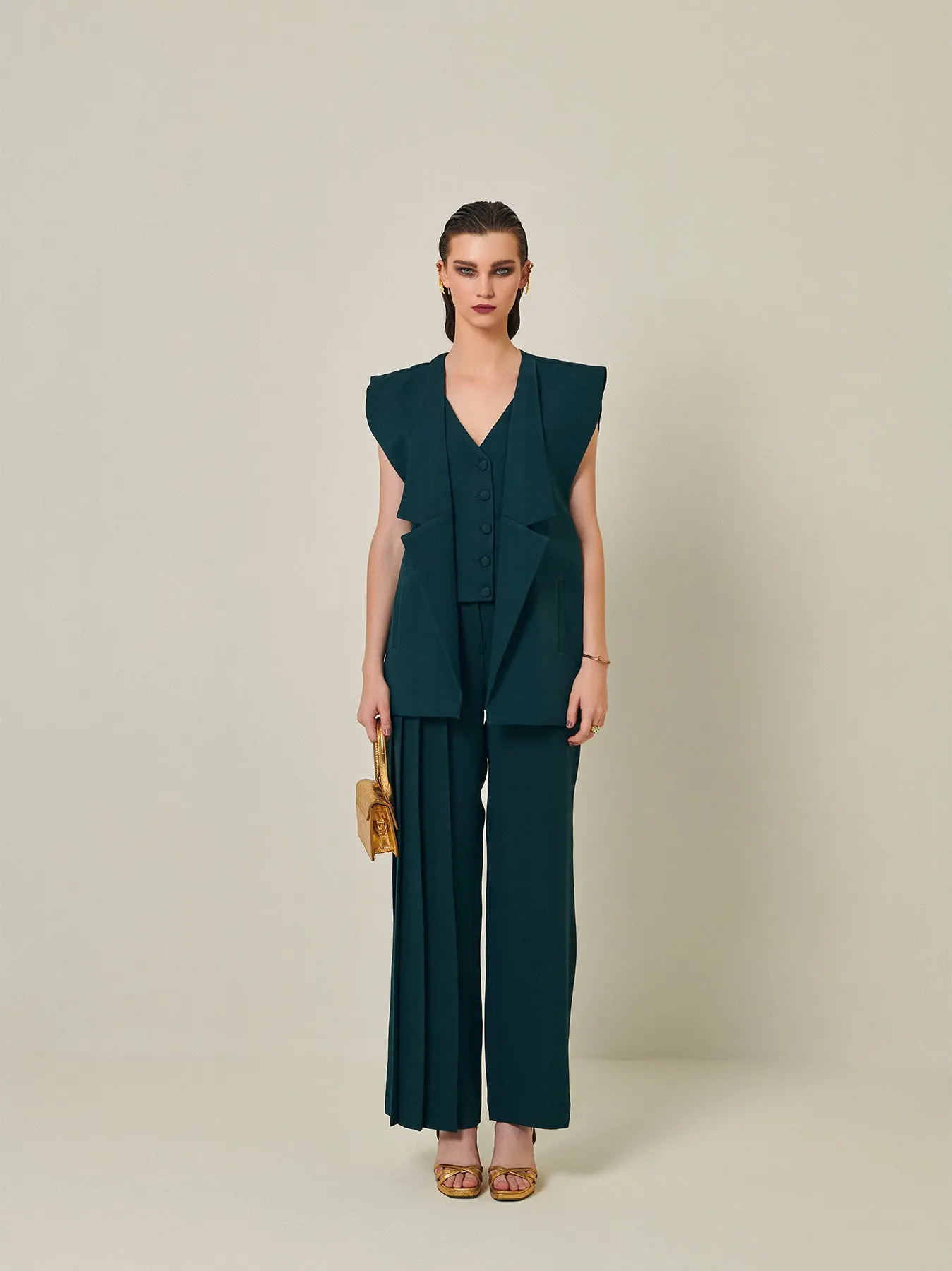 Cadmium Green Pleated Straight Trouser