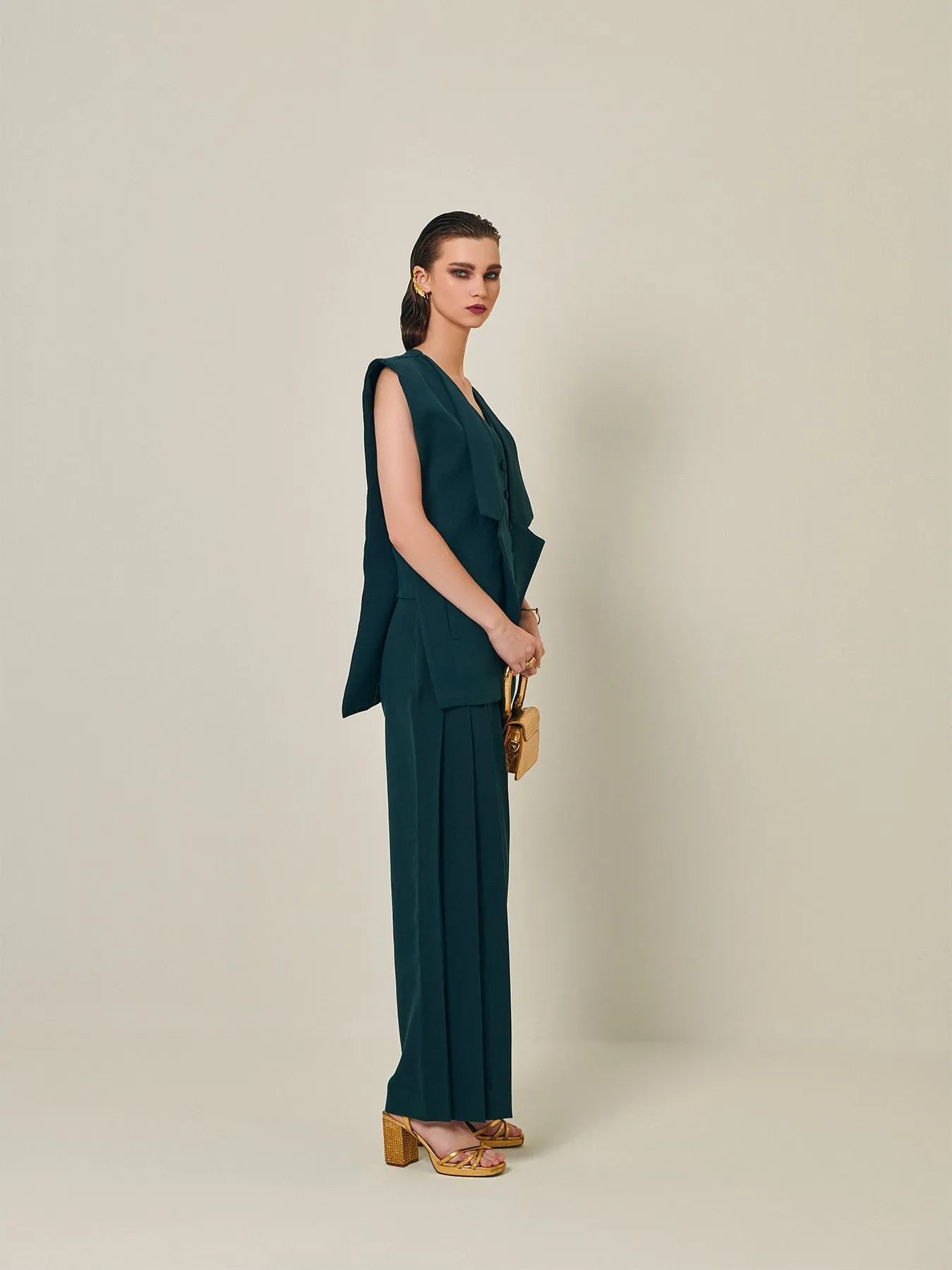 Cadmium Green Pleated Straight Trouser