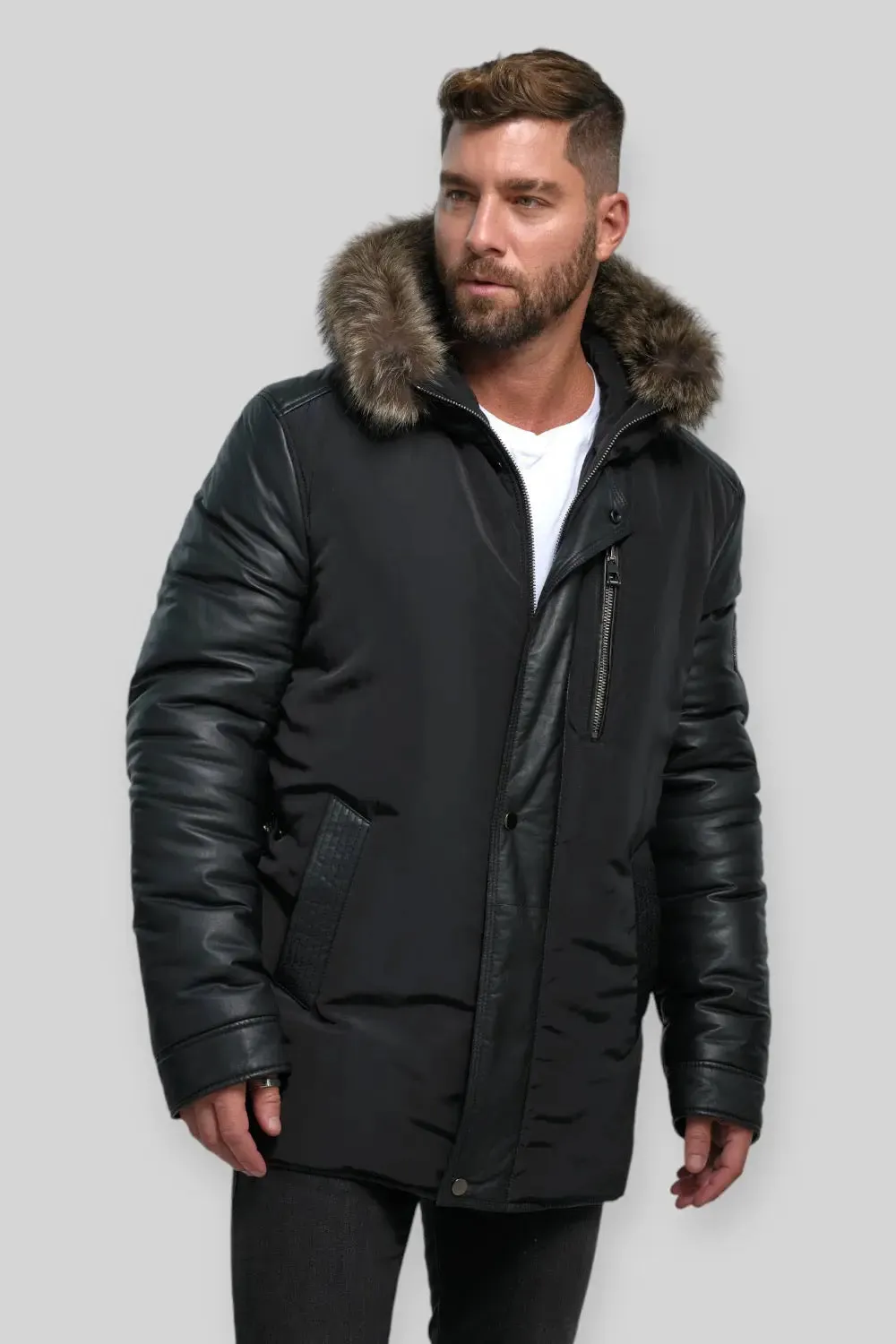 Carlo Hooded Leather Parka