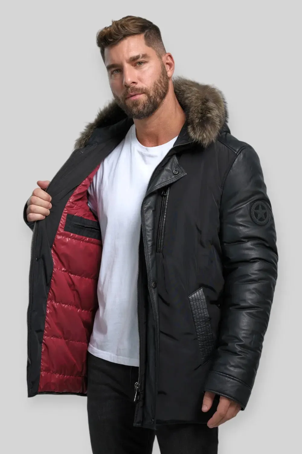 Carlo Hooded Leather Parka