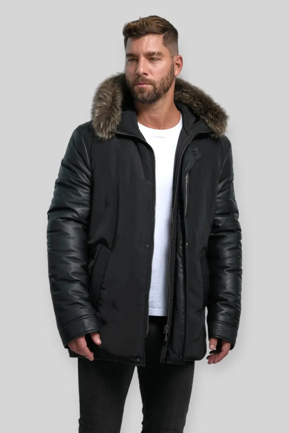 Carlo Hooded Leather Parka