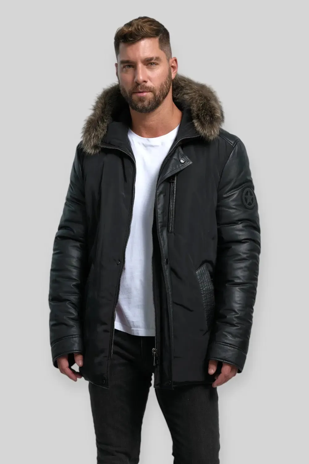 Carlo Hooded Leather Parka