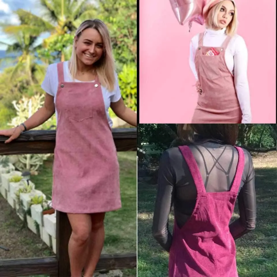 Casual Short Corduroy Overall Dress Cord Jumper