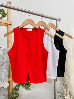 Claudia Button Front Sleeveless Top