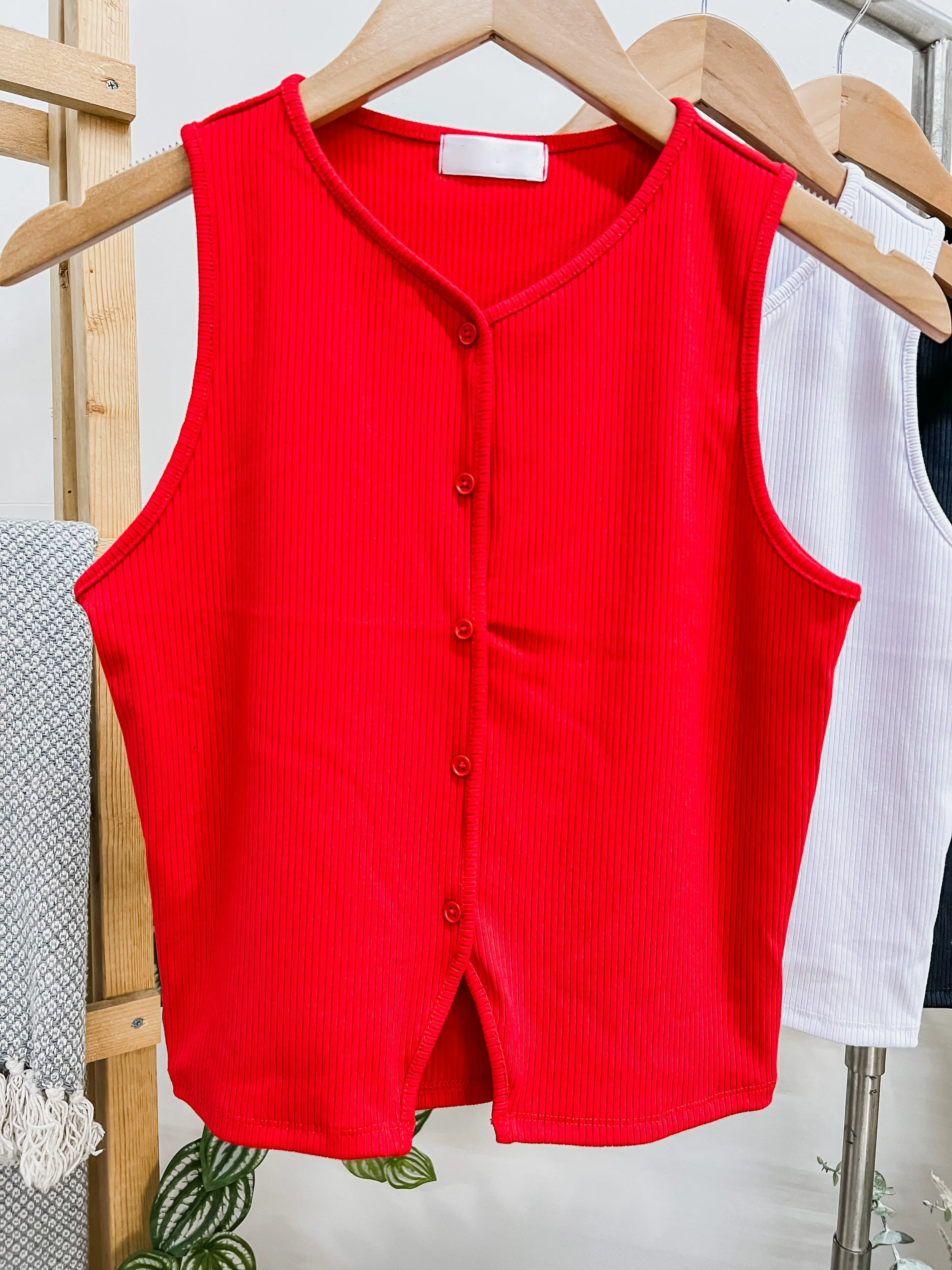 Claudia Button Front Sleeveless Top