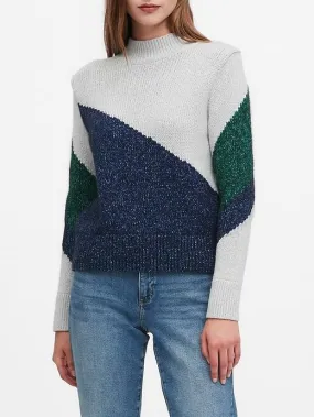Color-Block Cropped Sweater in Preppy Navy & Pine Green