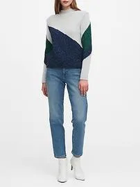 Color-Block Cropped Sweater in Preppy Navy & Pine Green