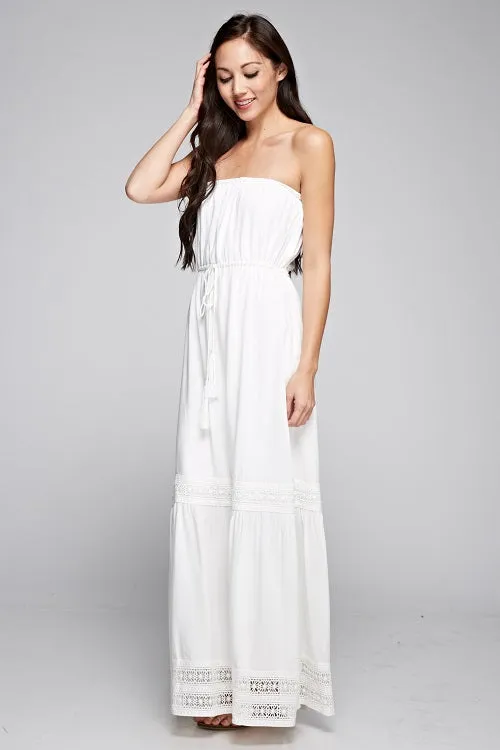 Crochet Detail Strapless Maxi Summer Dress