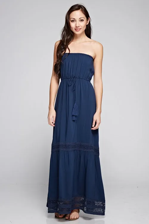 Crochet Detail Strapless Maxi Summer Dress