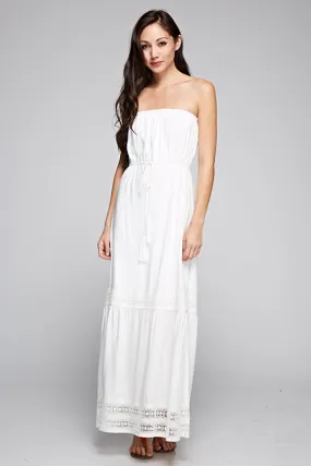 Crochet Detail Strapless Maxi Summer Dress