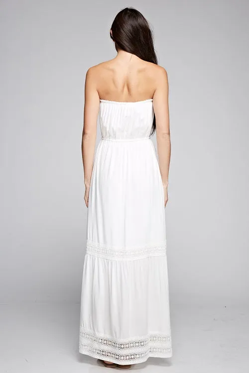 Crochet Detail Strapless Maxi Summer Dress