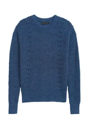 Cropped Pointelle-Knit Sweater in Deep Blue