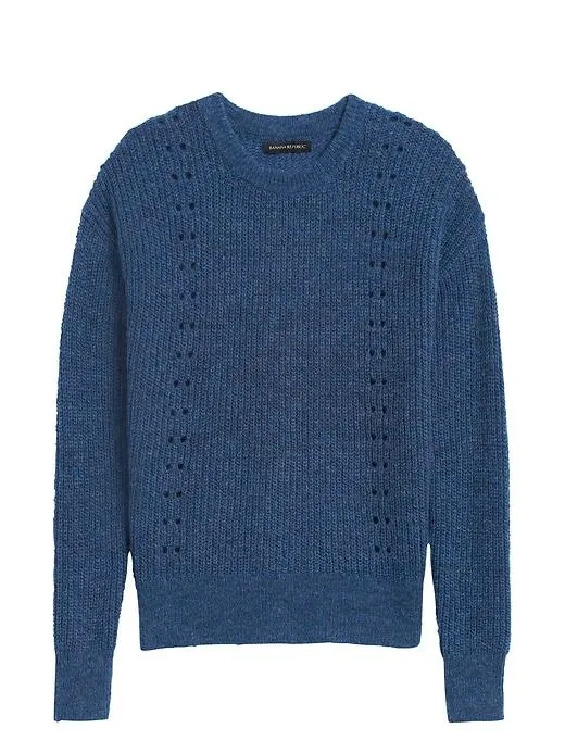 Cropped Pointelle-Knit Sweater in Deep Blue