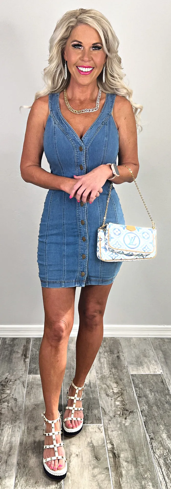 Denim Dreams Button Front Dress - Medium