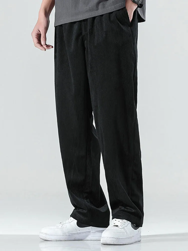 Elastic Waistband Corduroy Pants