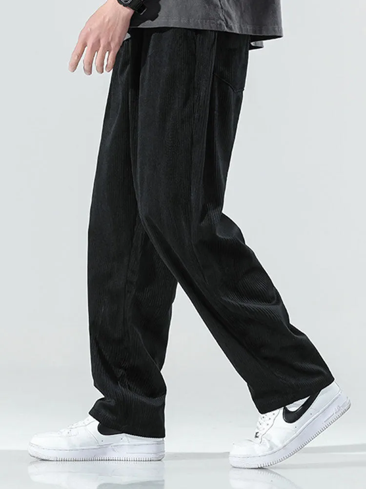 Elastic Waistband Corduroy Pants