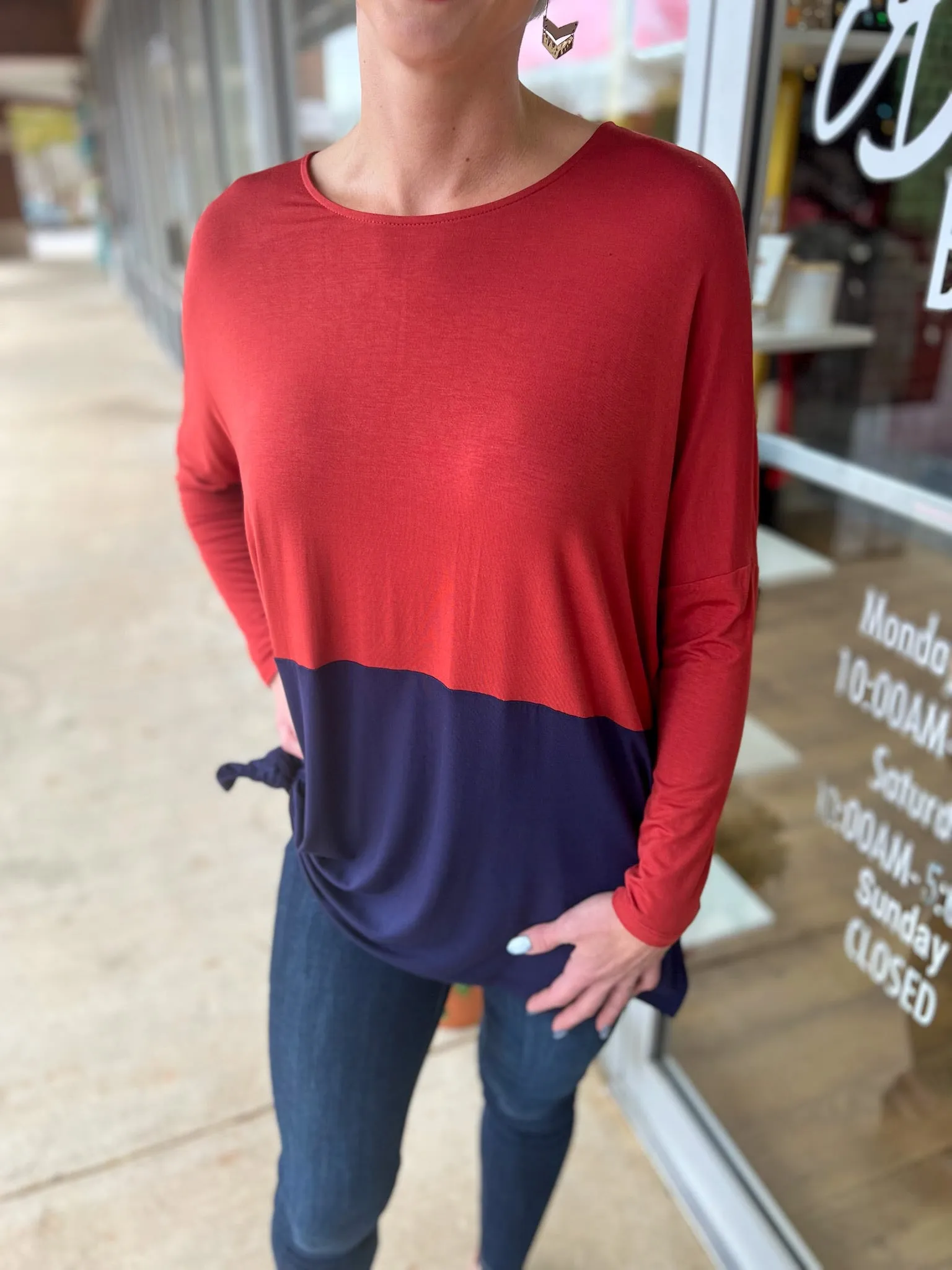 Game Day Rust and Navy Colorblock Knit Top
