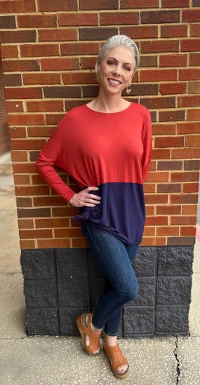 Game Day Rust and Navy Colorblock Knit Top