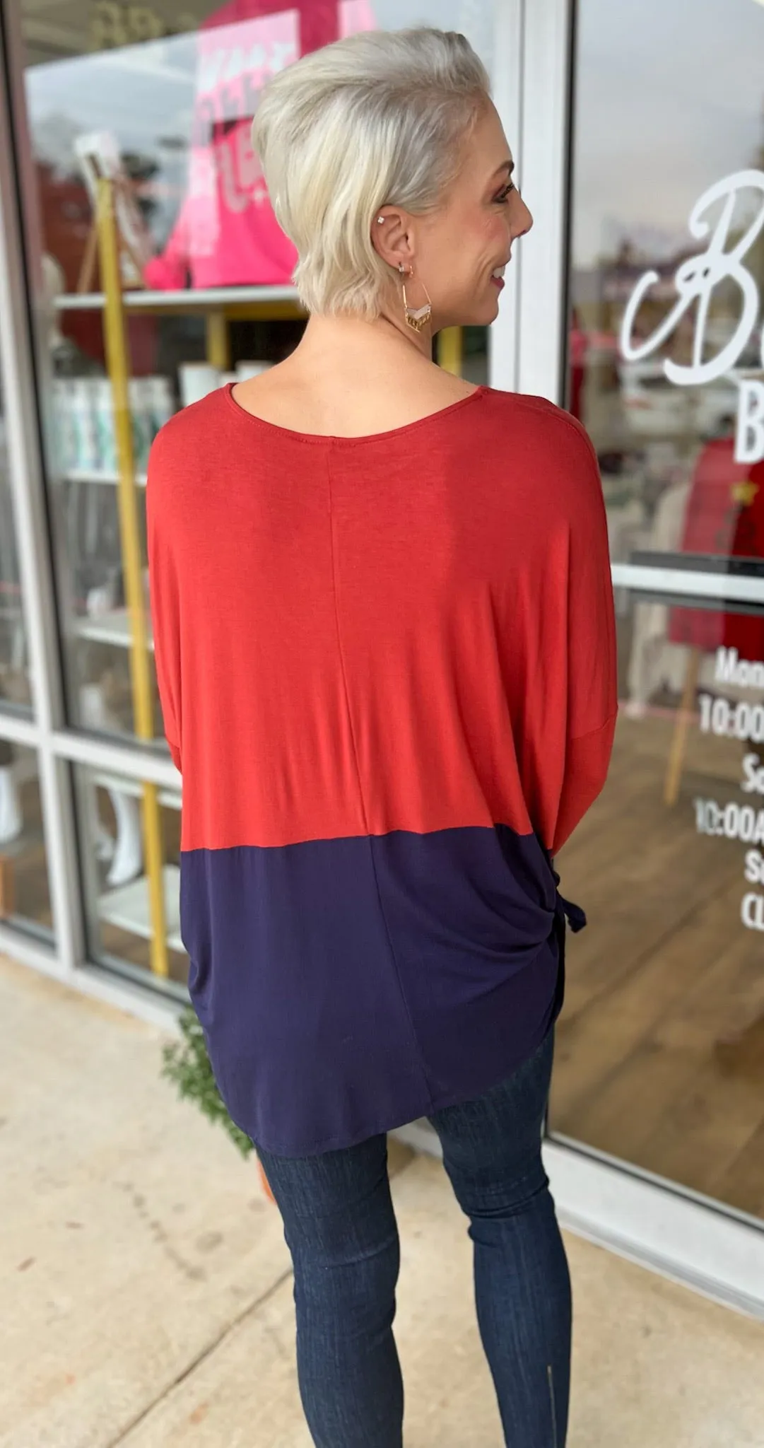 Game Day Rust and Navy Colorblock Knit Top