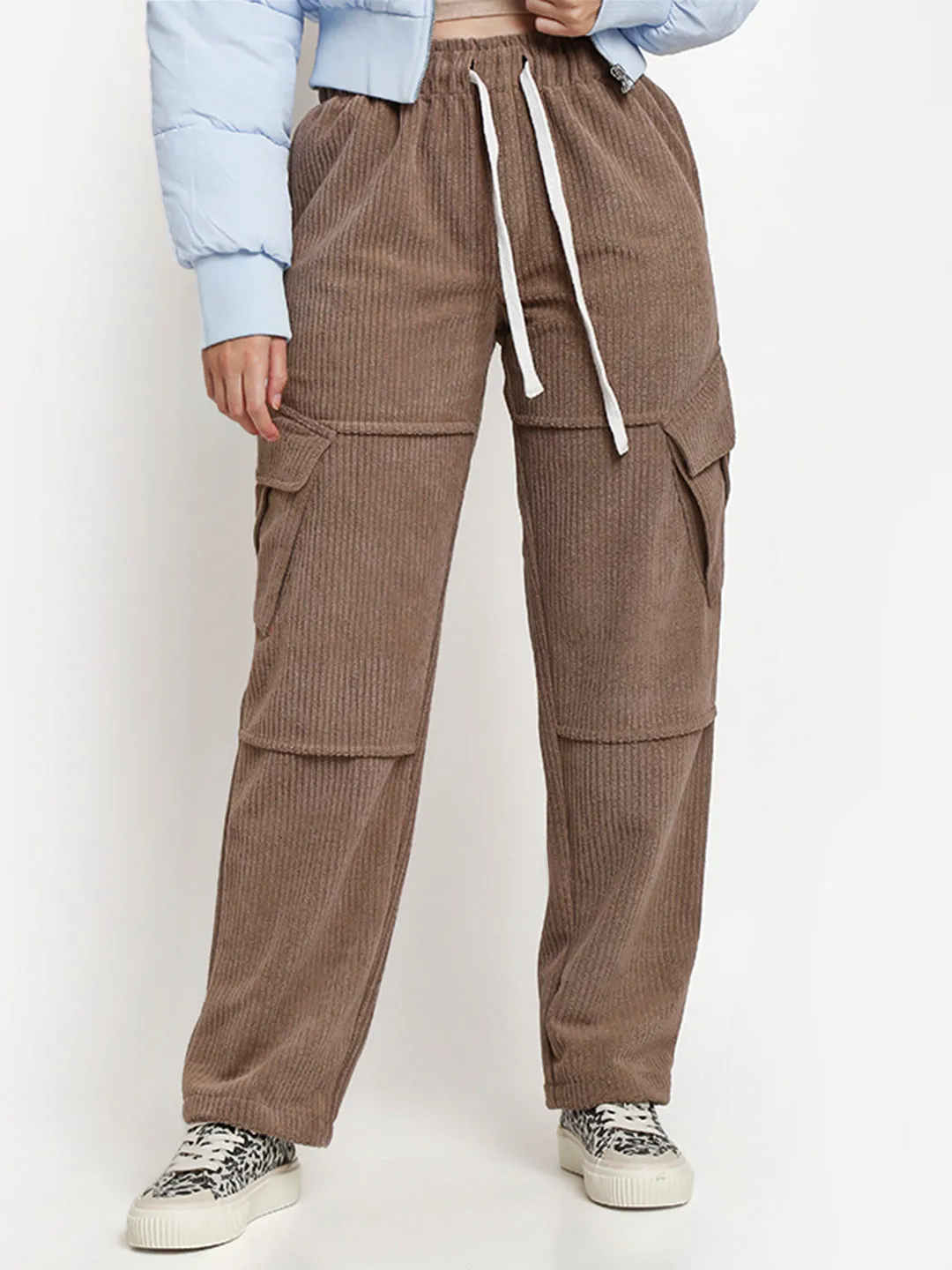 Grey Straight Fit Utility Corduroy Cargo Pants