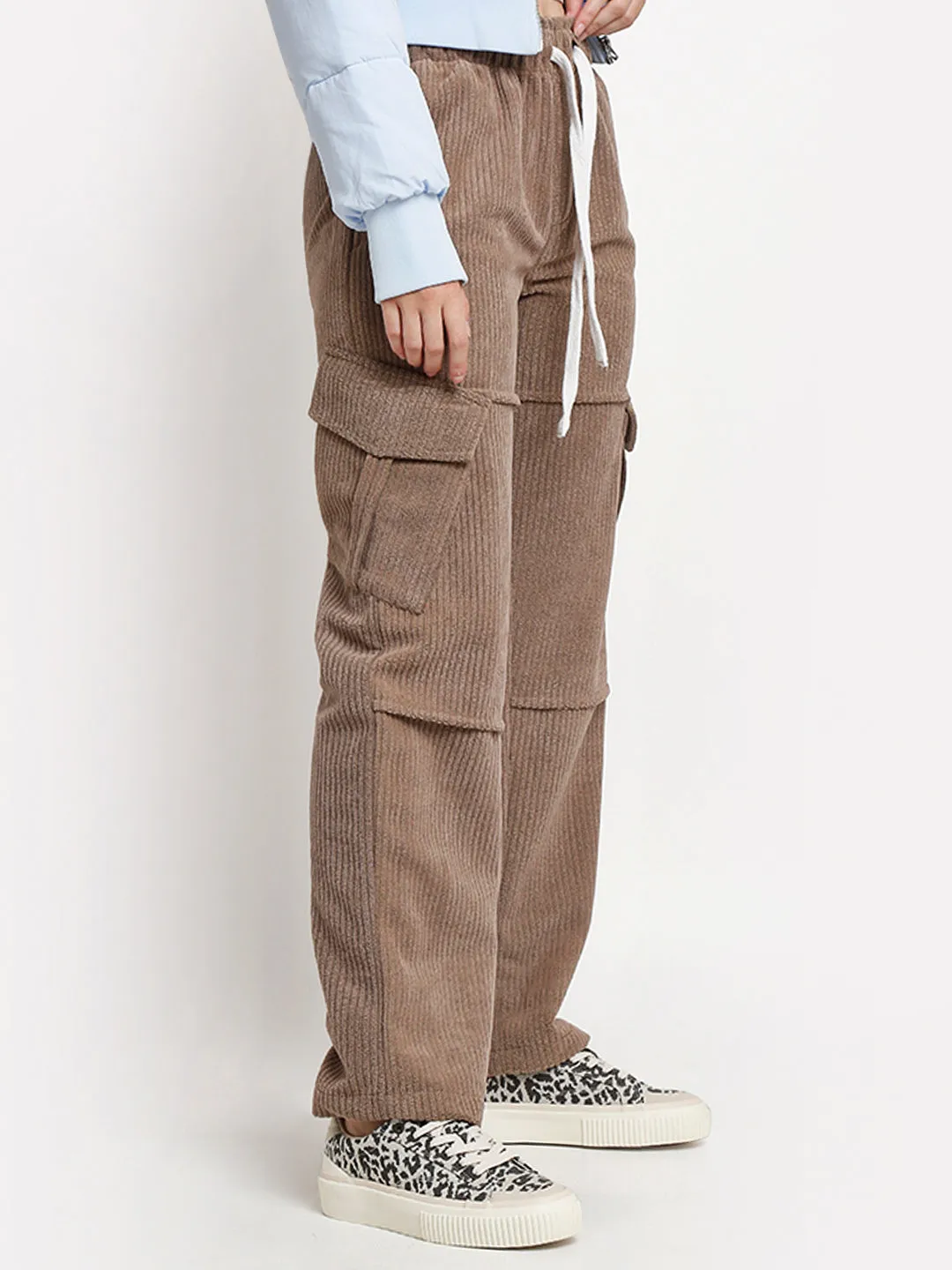 Grey Straight Fit Utility Corduroy Cargo Pants