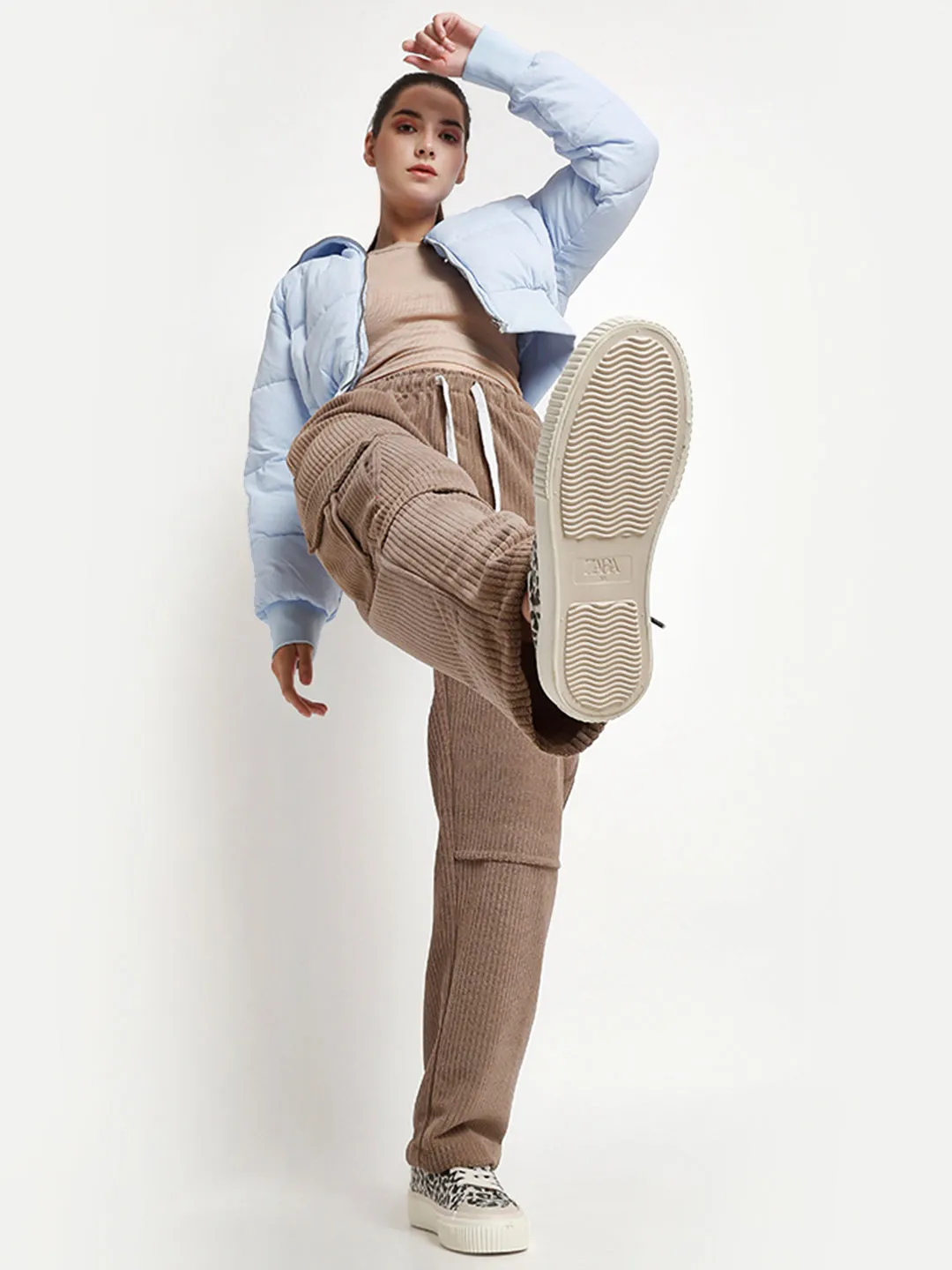 Grey Straight Fit Utility Corduroy Cargo Pants