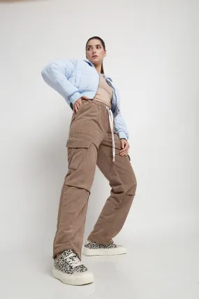 Grey Straight Fit Utility Corduroy Cargo Pants